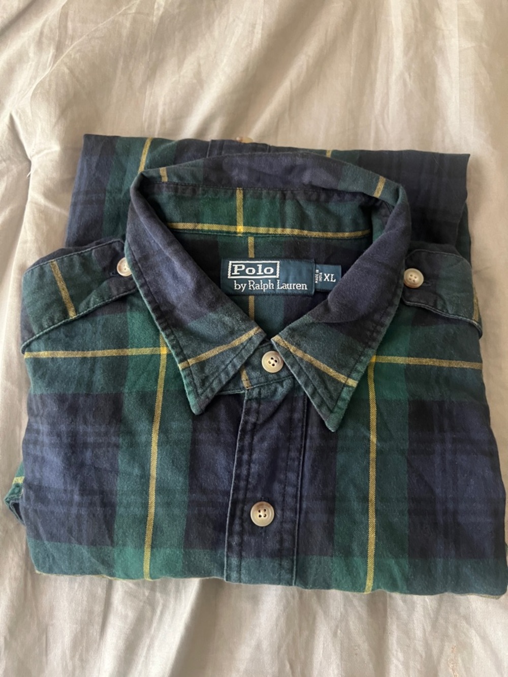 Polo by Ralph Lauren Green, Navy & Yellow Plaid Button-Down Shirt